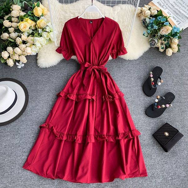 

dress is the new 2019 xia chun color small wind v-neck shirt close tied with fresh college with midi agaric, Black;gray