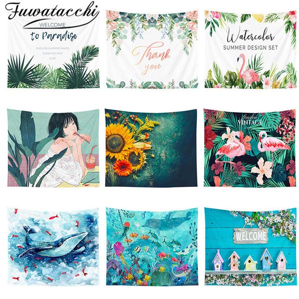 

short plush tapestry 150x200cm blue landscape wall hanging tropical plants tapestries yoga beach towel bohemian decor for home
