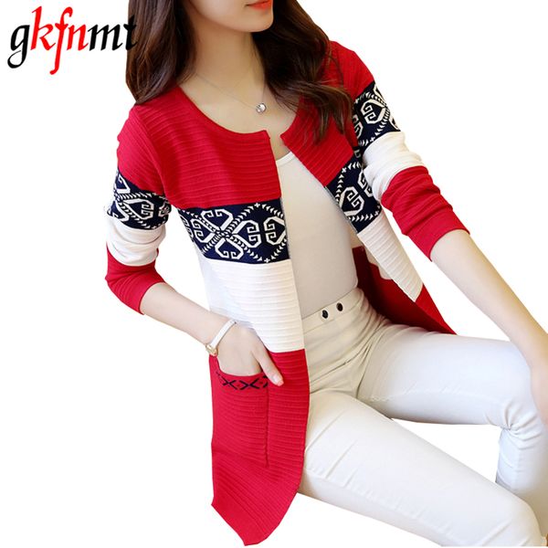 

women cardigans vintage print women spring autumn medium-long cardigan 2018 new female fashion pocket knitted outerwear sweater, White
