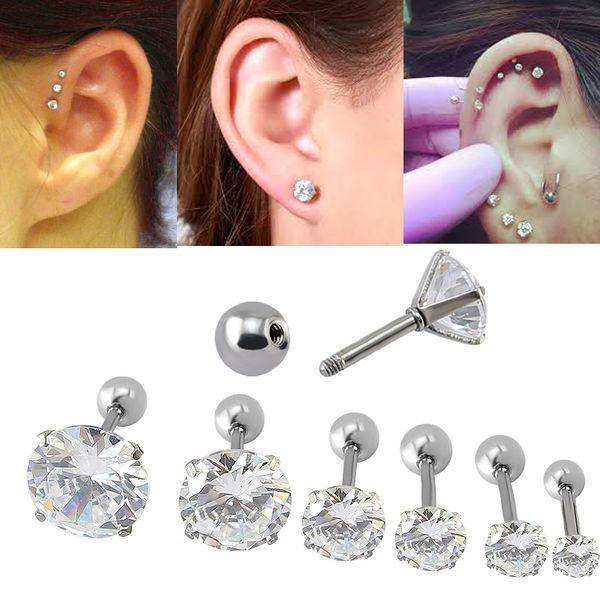 

earring fashion jewelry four prong set clear cz16g tragus ear stud earrings for women fashion ear piercing stud earring pendient, Golden;silver