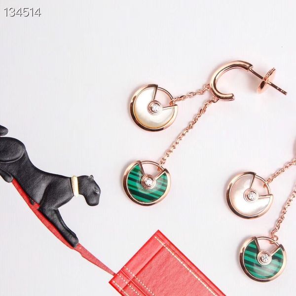 

fashion-classic designer s925 sterling silver double round ceramic amulet charm dangle earrings for women jewelry