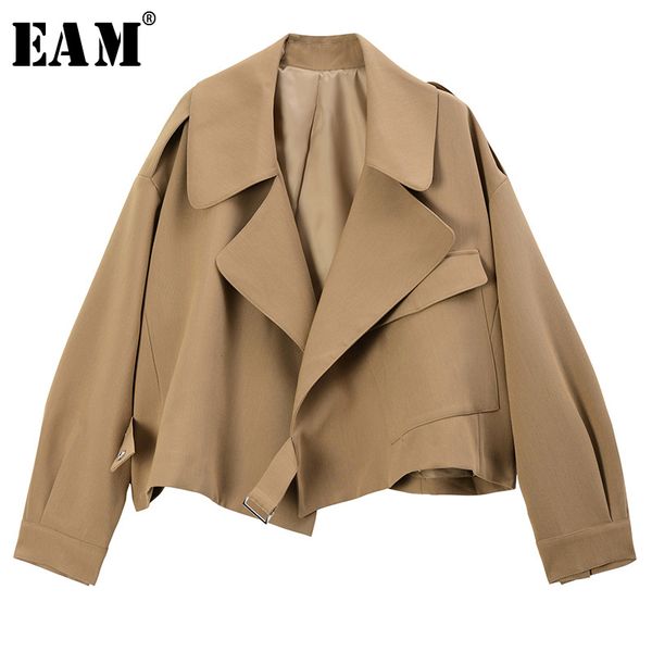 

eam] loose fit camel brief split joint big size short jacket new lapel long sleeve women coat fashion tide spring 2020 1s198, Black;brown