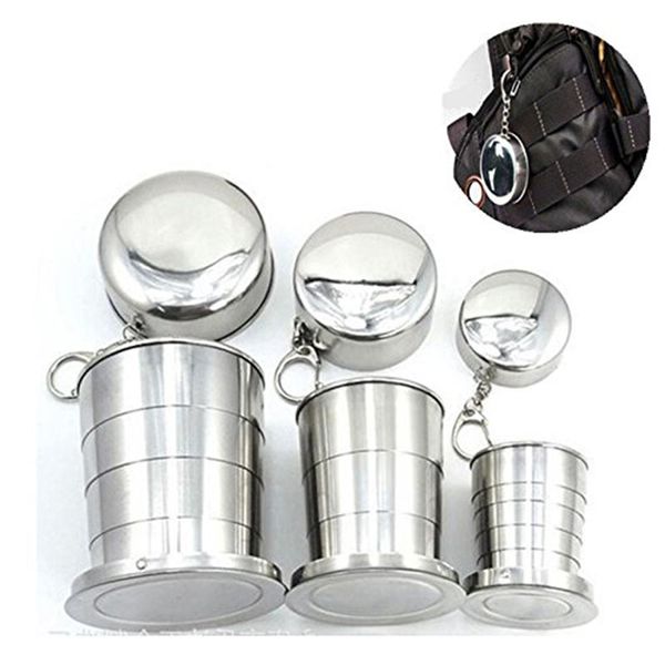 

mini stainless steel portable outdoor travel camping folding collapsible cup telescopic mug with keychain 75ml /140ml /240ml