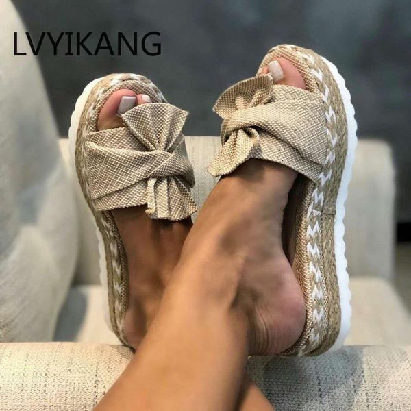 

new women summer slippers fashion butterfly bow solid slip on women wedges shoes casual beach ladies plus size slippers, Black