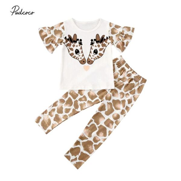 

2020 1-6y baby girl outfits short sleeve fawn printed + printed trousers casual and comfortable clothes lovely 2pcs set, White