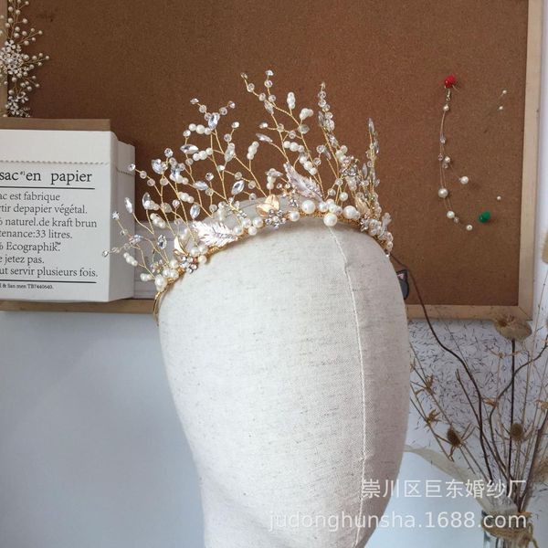 

o872 pearl wheat bride crown ear clip set crystal wedding crown, Golden;white