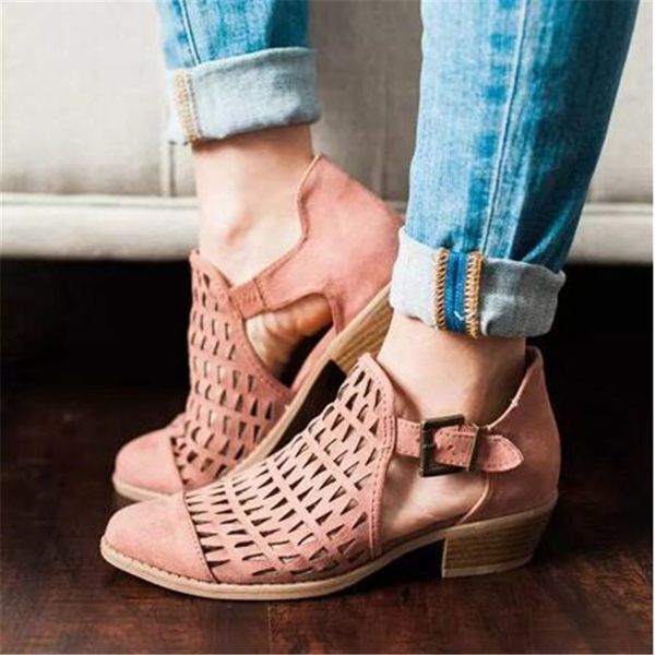 

new summer spring woman shoes pumps peep toe sandals womens zip chunky square high heel ankle booties womans sandals, Black