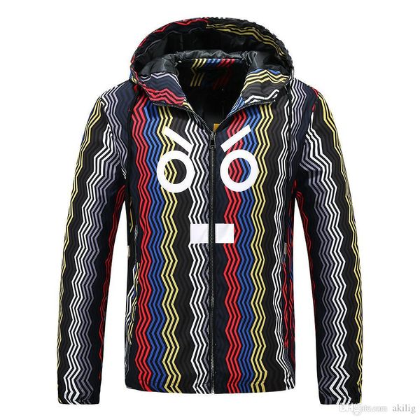

new fashion mens designer jackets windbreaker hooded coat new striped print doudoune casual short mens casual jacket size m-3xl, Black;brown