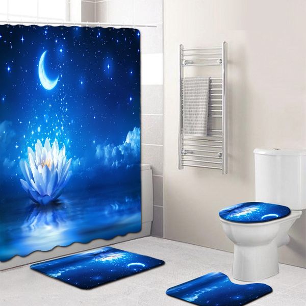 

4pcs/set flower bathroom mat set non-slip pedestal rug + lid toilet cover + bath mat carpet shower curtain dywaniki lazienkowe