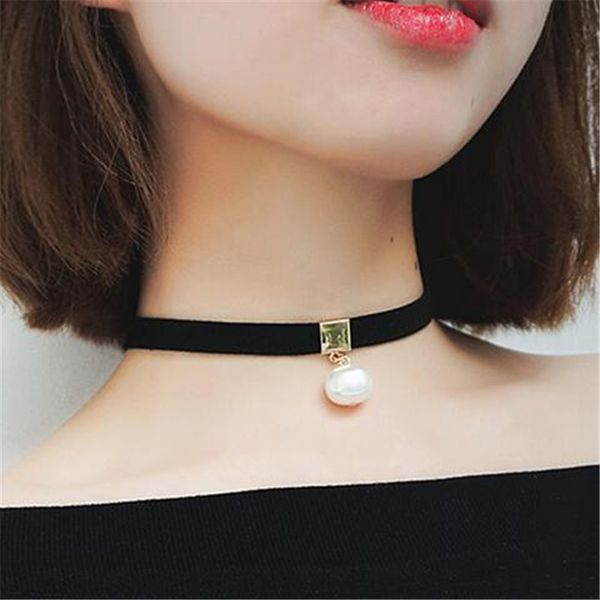 

gothic punk style velvet tattoo lace choker necklace long pendant jewelry women black choker collar white pearl necklace, Silver