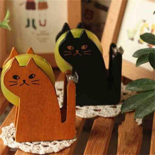 

office & school supplies cute cat wooden tape dispenser tape holder cutter high quality