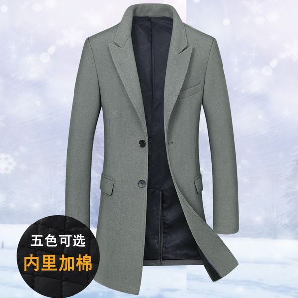 

autumn winter luxury men's jacket warm gentleman casual long wool coat 142, Black