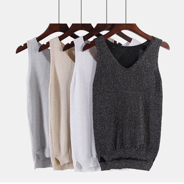 

женская мода tank top холтер top люрексом женщины tank top 2019 spring summer sexy camis клуб трусиков сверкающих рукавов женская рубашка, White