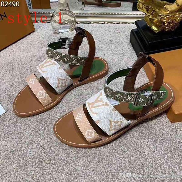 

luxury womens sandals printed leather summer beach flat slides flip flop superstars fashion ladies flat sandals or women shoes size 35-42, Black