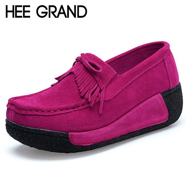

hee grand 2018 faux suede creepers bowtie shoes woman slip on platform loafers flats casual women shoes size 35-41 xwc1399, Black