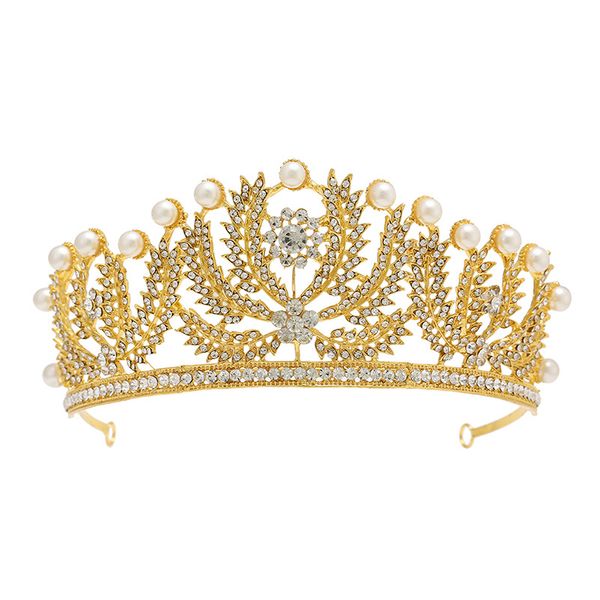 

wedding party 15x7cm tiaras beaded flower leaf headwear of bride crown diamond headwear for bride acting initiation graduation rs-60, White;golden