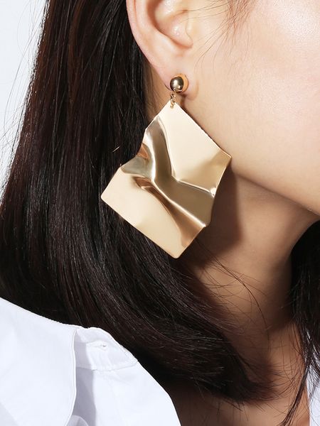 

personality woman geometric temperament mirror stud earrings alloy large party exaggeration irregular exaggerated, Golden;silver