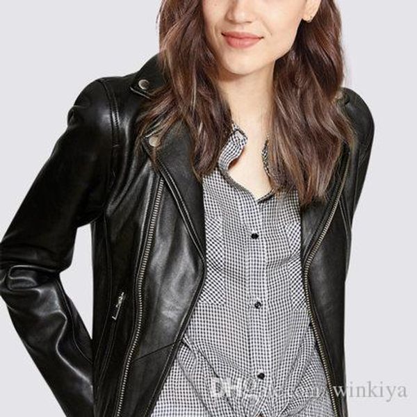 

meetmetro 2019 fashion women ladies motorcycle pu leather jacket stylish coat vintage long sleeve outwear casual slim brand zipper, Black