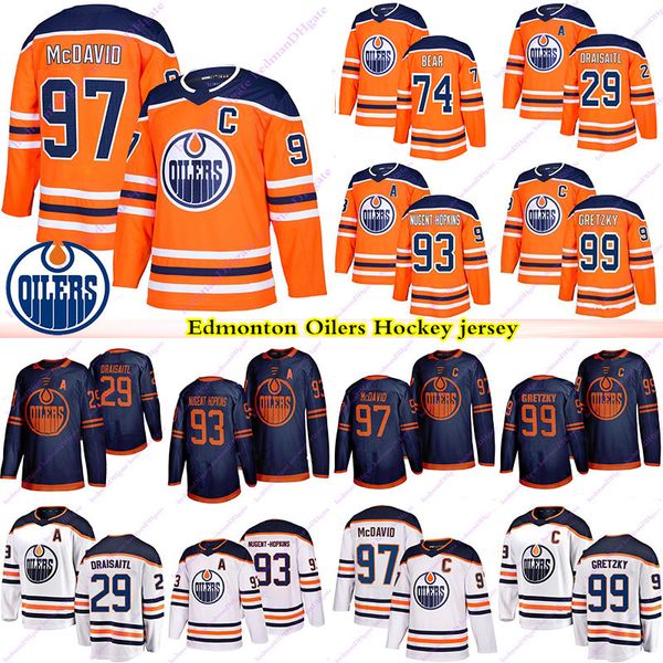 

edmonton oilers jerseys 97 connor mcdavid 99 wayne gretzky 74 ethan bear 29 leon draisaitl 93 nugent hopkins 18 james neal hockey jersey, Black;red