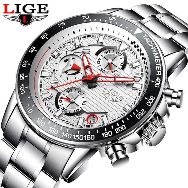 

relogio masculino lige fashion mens watches quartz clock sport watch men full steel business waterproof watch, Slivery;brown