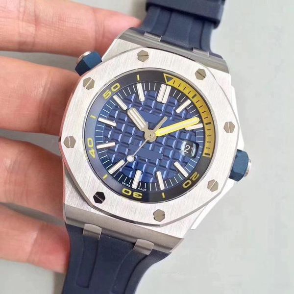 

2019 горячей продажи спортивные часы мужчины royal oak серии 15710st желтый циферблат каучуковый ремешок 42мм автоматические мужские механич, Slivery;brown