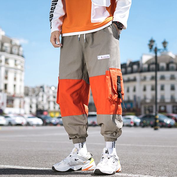 

мужские брюки multi-карман мода беговая sweatpants 2019 весна осень streetwear высокого качества хлопок мужчины штанах hk1987, Black