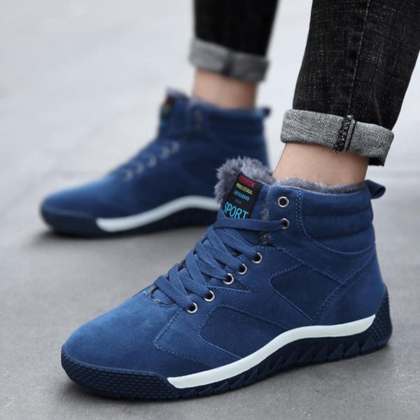 

men shoes winter velvet warm for snow boots slip on sneakers fur warm snow boots for male, Black