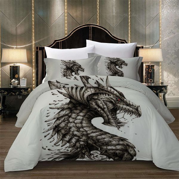 New Design Cool Iron Dragon 2 Bedding Set Animals Duvet Cover With