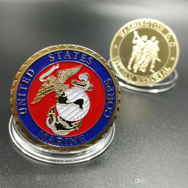 

50 pcs the brand new the united states marine soldier washington d.c. vietnam memorial real gold plated souvenir coin badge ing