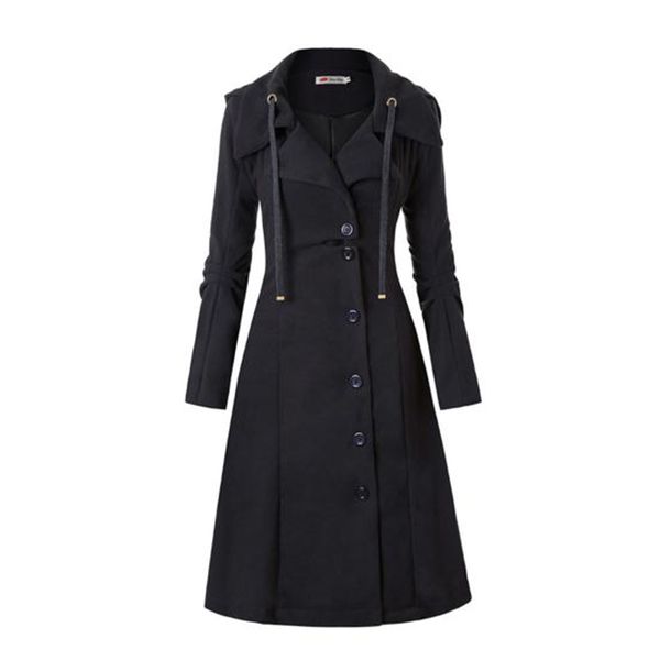 

plusee fashion long medieval trench coat women winter black stand collar gothic coat elegant women vintage female 2019