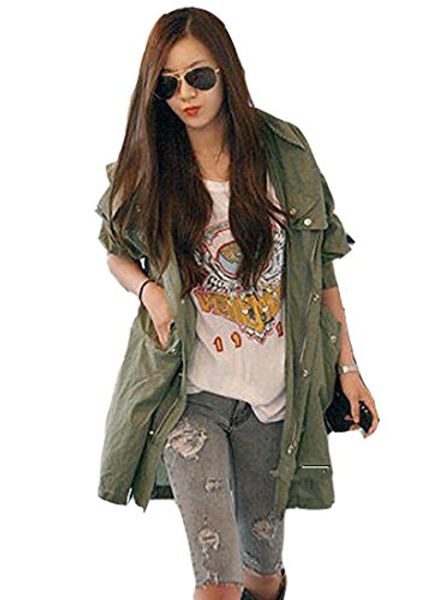 

easy womens silm skull trench outerwear casual hoodies coat army green, Tan;black
