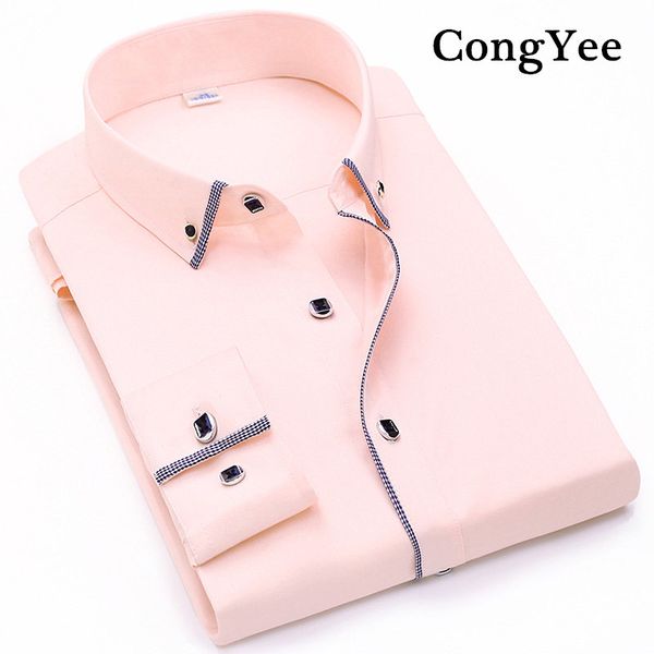 

2017 men cotton wedding dress stylish solid long-sleeved shirts c77, White;black