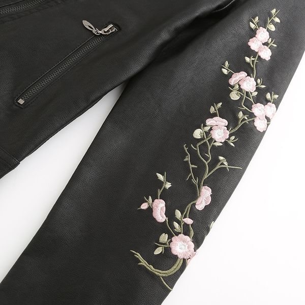 

cross border selling women's dress leather coat embroidered black turn-down collar pu leather motorcycle leather jacket wome water filt