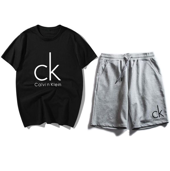 

new arrivals summer mens tracksuit short sleeve t-shirt and shorts casual hoodies sports suit sports set men's round neck sport odrfesw, Gray
