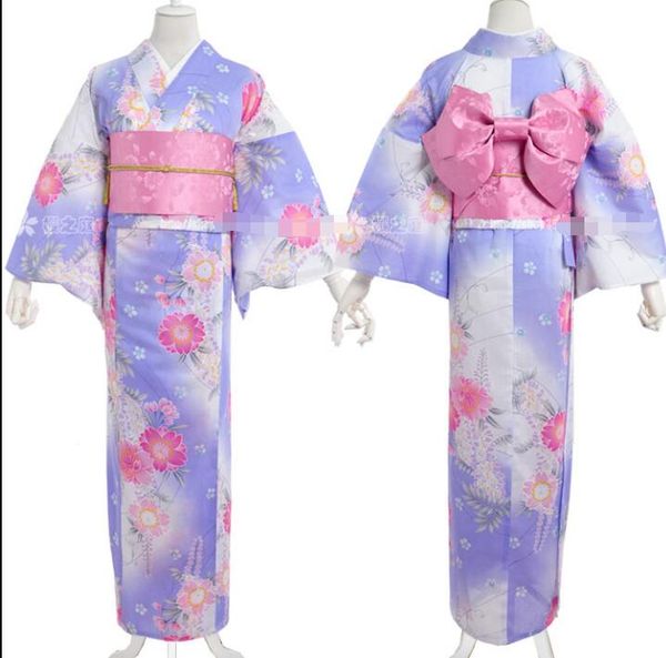 

woman cotton kimono japanese summer kimono sweet yukata waistband headdress shoes, Red