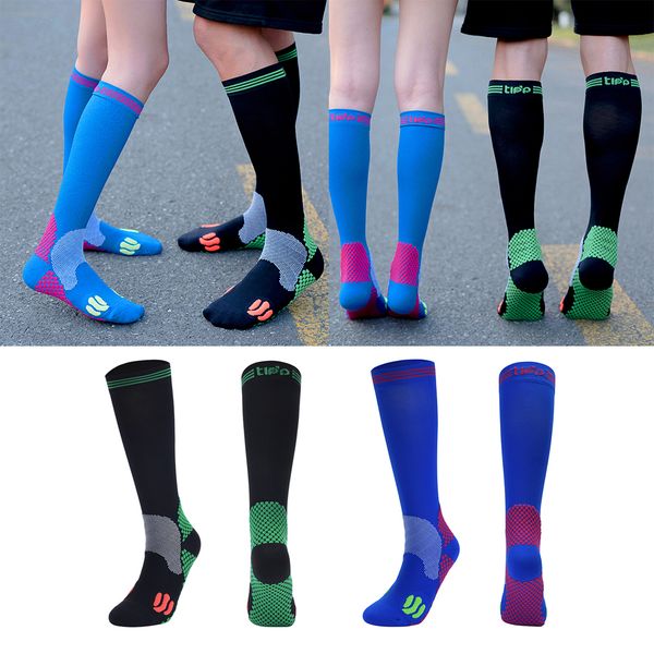 

warm compression socks anti-slip knee high sock stocking for men women outdoor hiking camping skiing riding skating, Black