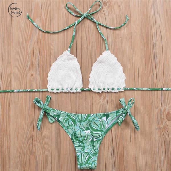 

mujer bikini crochet swimwear women set swimsuit handmade knitted bathing suit thong push up biquinis feminino, White;black
