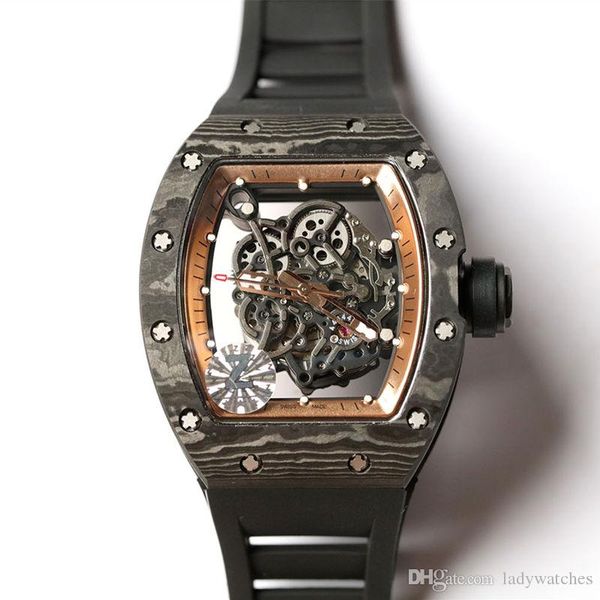 

luxury men's watch nh automatic mechanical movement ntpt carbon fiber material sapphire glass mirror black rubber strap with box c57, Slivery;brown