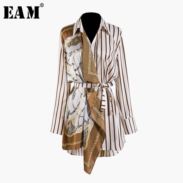 

[eam] 2019 new autumn winter lapel long sleeve striped pattern split joint irregular big size shirt women blouse fashion jq490 cj1911109, White