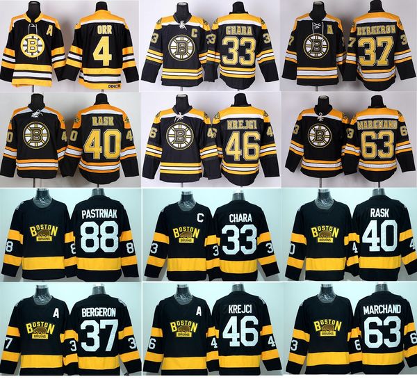 

winter classic boston bruins jersey hockey 33 zdeno chara 37 patrice bergeron 40 tuukka rask 46 david krejci 63 brad marchand 88 pastrnak, Black;red