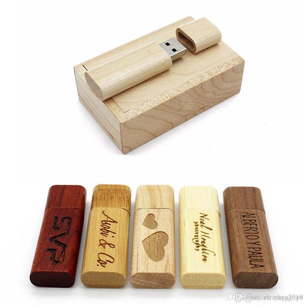 

wholesale 2019 new arrival usb 2.0 flash drive wooden engraved custom wedding gift memory stick pen drive