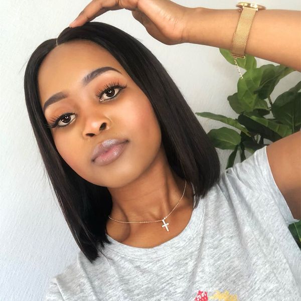 

4x4 lace closure human hair wigs for black women short long bob wig natural color brazilian straight swiss remy hair preplucked, Black;brown