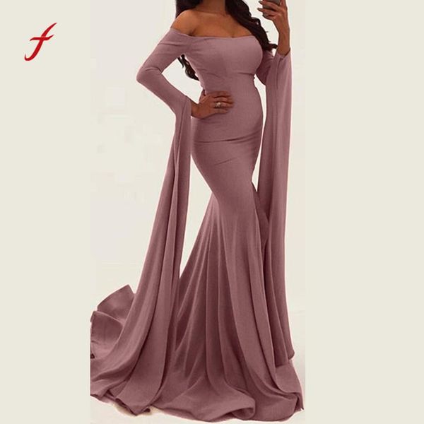 

feitong dress for women dress elegant party evening slim long sleeved split maxi dresses decoration dresses summer 2019, Black;gray