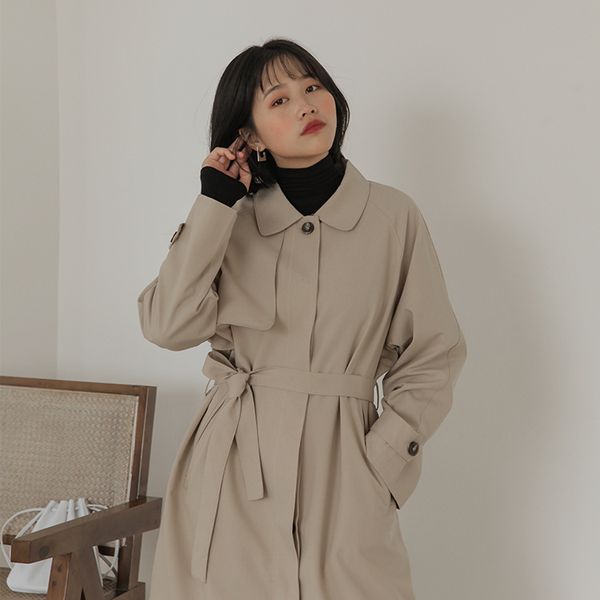 

2019 korean college style female mid-long h-lapel women trench coat solid color elegant chic female windbreaker casual, Tan;black