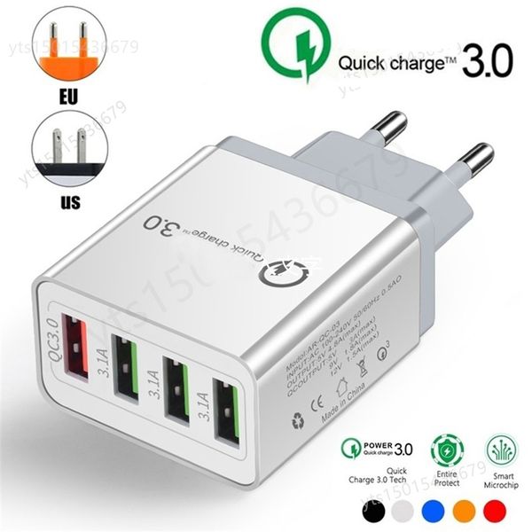 

new wall charge qc 3.0 fast charger 4 ports usb wall charger adapter oem eu / us / uk plug for smartphone android and ios samsung s10