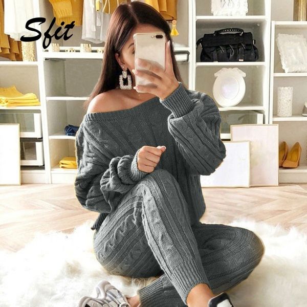 

sfit women casual knit 2 piece outfit long sleeve sweater pullover crop and shorts pants jumpsuit skirts dress set 2019, Black;blue