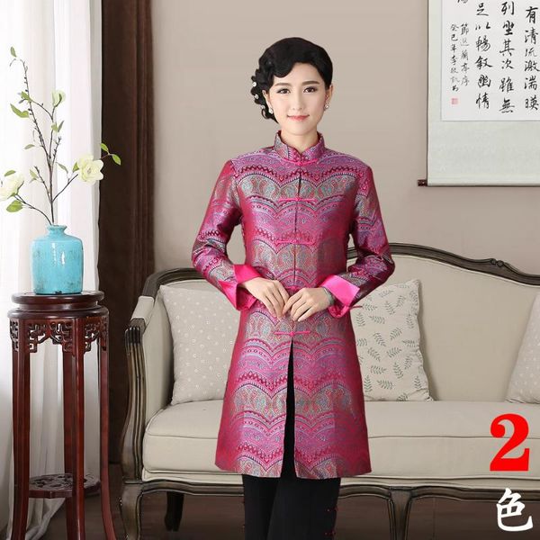 

chinese traditional jacket women's satin long coat size:  - 3xl, Red