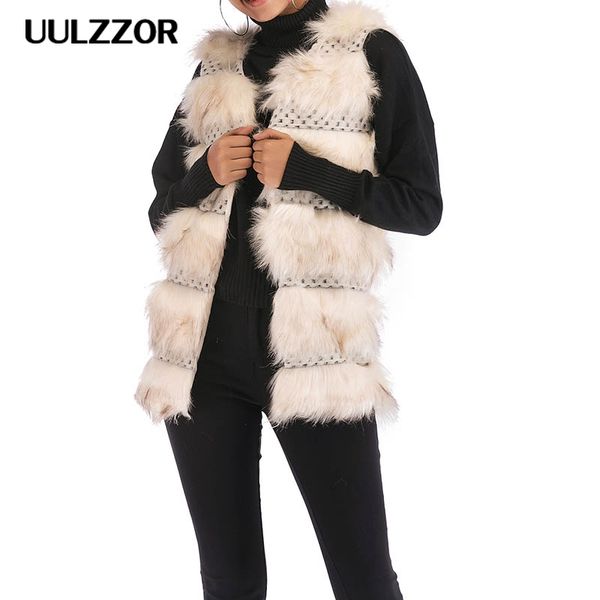 

uulzzor fur vest coat luxury faux fur coat warm women vests winter fashion furs women coats jacket gilet veste, Black