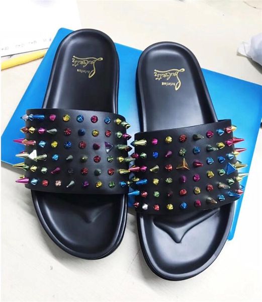 

Latest Men Rubber Slides with Spikes, Designer Sandals Summer Fashion Wide Flat Slippery Sandals Slipper Flip Flop size 38-45 flower box