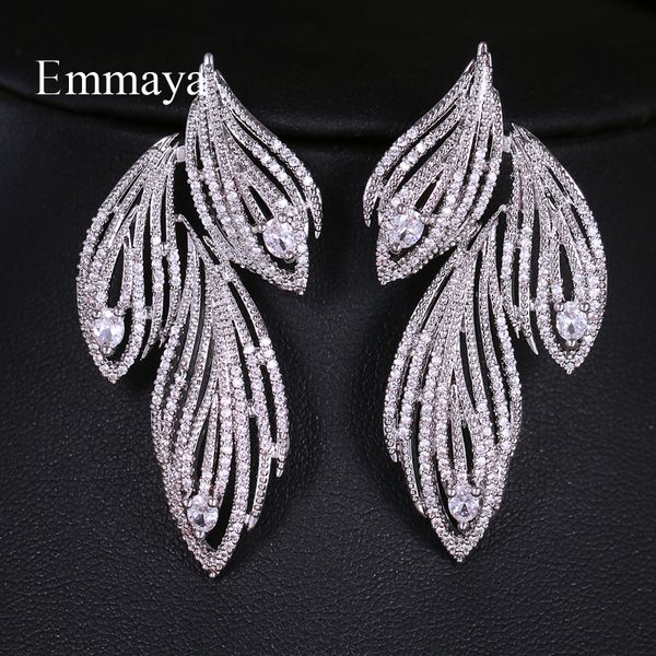 

emmaya elegant leaf shaped cubic zirconia crystal bridal long earrings luxury wedding jewelry for brides party gift cx200606, Golden;silver